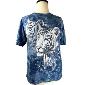 Vintage 90's Y2K Rainforest Cafe Tie Dye Snow Tigers 100% Cotton T-shirt, Size L
